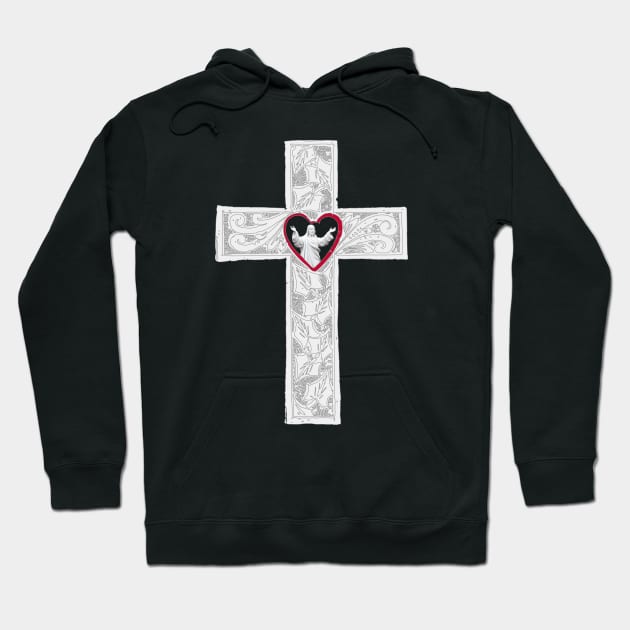 Cross With Heart And Jesus Hoodie by Rosemarie Guieb Designs